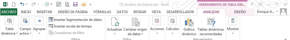 Pestaña Analizar de la cinta de opciones