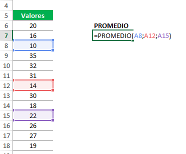 función promedio en excel