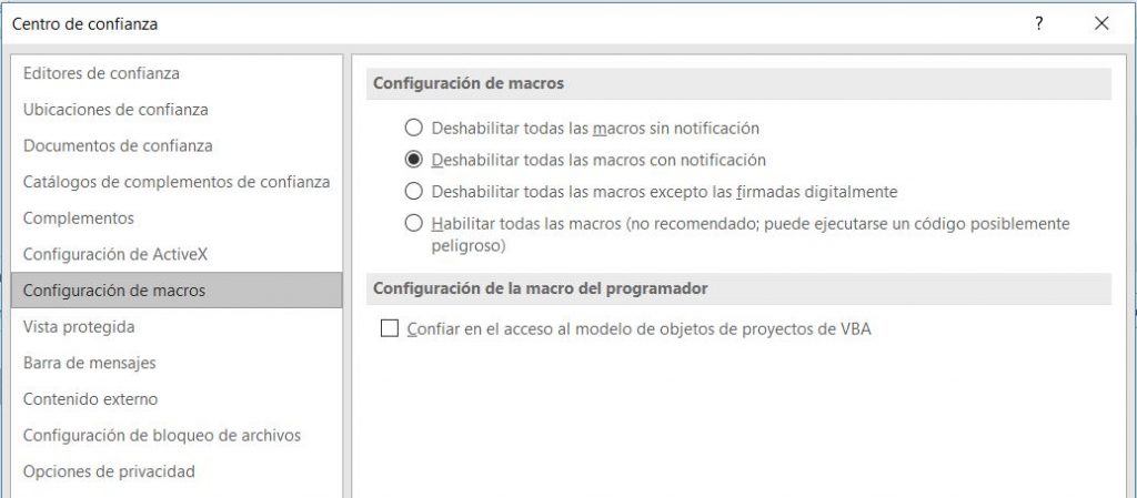 Configurar la ejecución de macros, paso 2. Configurar la ejecución de macros, paso 2.