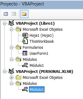 Ahora el libro de macros personal está visible.