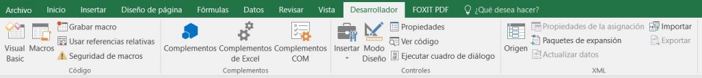 Pestaña desarrollador para macros