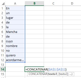 CONCATENAR no admite rangos CONCATENAR no admite rangos