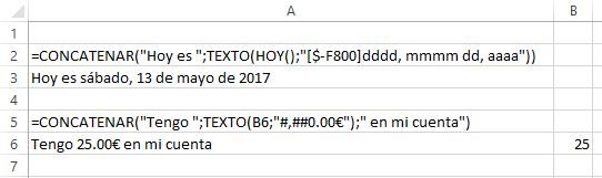 Concatenar con formatos de texto Concatenar con formatos de texto