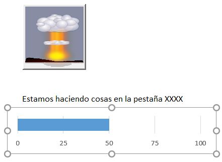Barra de progreso con gráfica de barras apiladas.